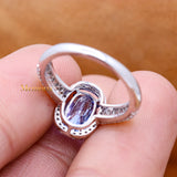 Natural Blue Sapphire Gemstone With Diamond 18k White Gold Ring