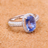 Natural Blue Sapphire Gemstone With Diamond 18k White Gold Ring