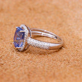 Natural Blue Sapphire Gemstone With Diamond 18k White Gold Ring