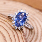 Natural Blue Sapphire Gemstone With Diamond 18k White Gold Ring