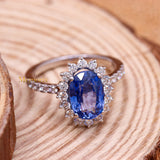 Natural Blue Sapphire Gemstone With Diamond 18k White Gold Ring