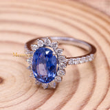 Natural Blue Sapphire Gemstone With Diamond 18k White Gold Ring