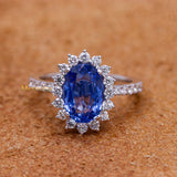 Natural Blue Sapphire Gemstone With Diamond 18k White Gold Ring