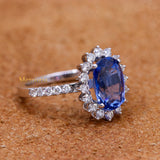 Natural Blue Sapphire Gemstone With Diamond 18k White Gold Ring