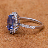 Natural Blue Sapphire Gemstone With Diamond 18k White Gold Ring