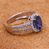 Classy Natural Blue Sapphire Gemstone With Diamond 18k White Gold Ring