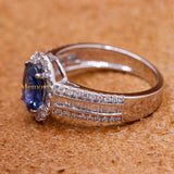 Classy Natural Blue Sapphire Gemstone With Diamond 18k White Gold Ring