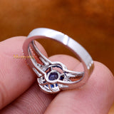 Trendy Natural Blue Sapphire Gemstone With Diamond 18k White Gold Ring