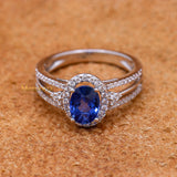 Trendy Natural Blue Sapphire Gemstone With Diamond 18k White Gold Ring