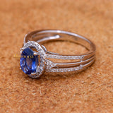 Trendy Natural Blue Sapphire Gemstone With Diamond 18k White Gold Ring