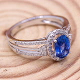 Trendy Natural Blue Sapphire Gemstone With Diamond 18k White Gold Ring