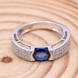 Natural Blue Sapphire Gemstone With Diamond 18k White Gold Band Ring