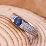 Natural Blue Sapphire Gemstone With Diamond 18k White Gold Band Ring