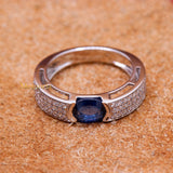 Natural Blue Sapphire Gemstone With Diamond 18k White Gold Band Ring