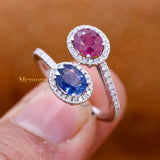 Natural Blue Sapphire, Ruby Gemstone With Diamond 18k White Gold Ring