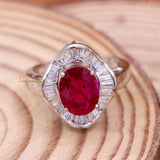 Natural Ruby Gemstone With Diamond 18k White Gold Ring