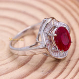 Natural Ruby Gemstone With Diamond 18k White Gold Ring