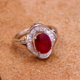 Natural Ruby Gemstone With Diamond 18k White Gold Ring