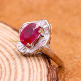 Natural Ruby Gemstone With Diamond 18k White Gold Ring