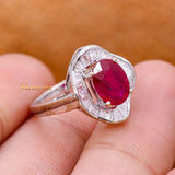 Natural Ruby Gemstone With Diamond 18k White Gold Ring