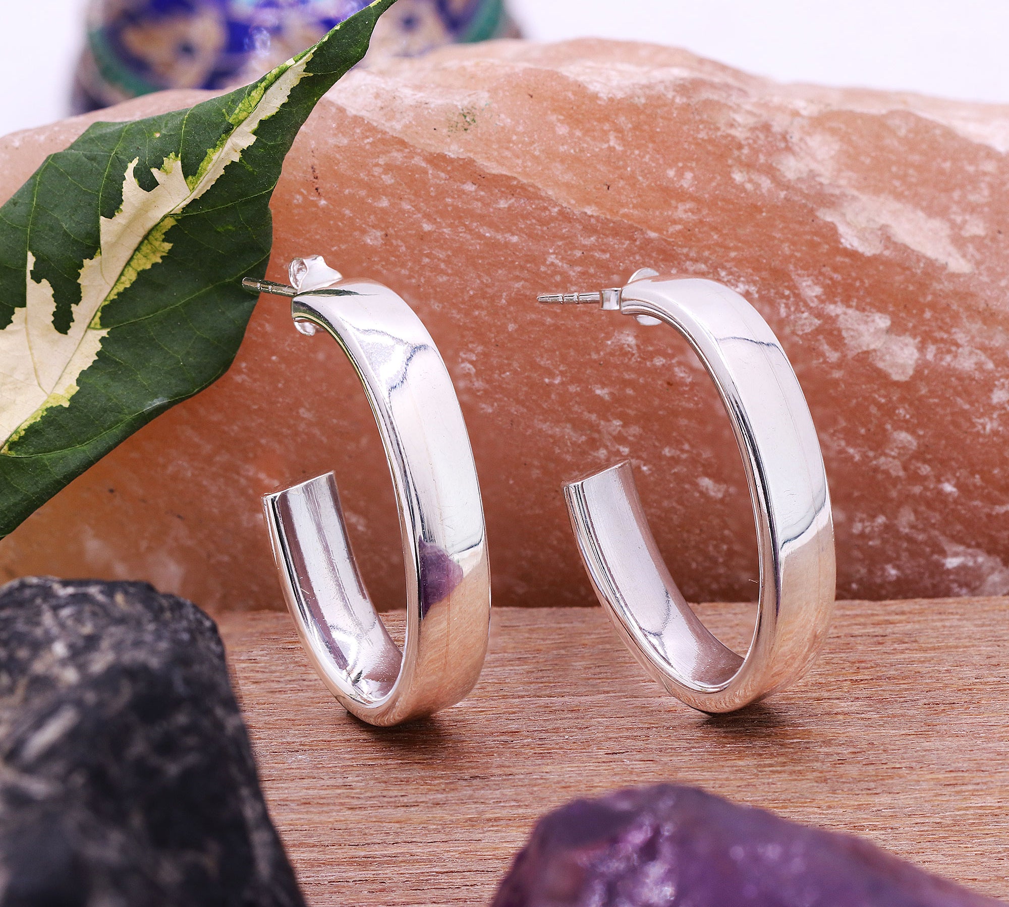 925 Sterling Silver Classic Half Hoop Earring