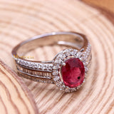 Designer Natural Ruby Gemstone With Diamond 18k White Gold Ring