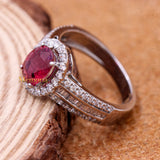 Designer Natural Ruby Gemstone With Diamond 18k White Gold Ring