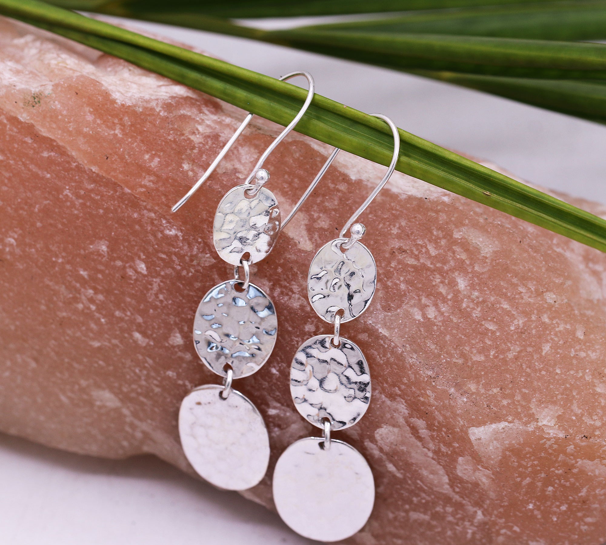 925 Sterling Silver Hippie Style Hammered Style Long Earrings