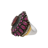 Natural Ruby Gemstone and Cubic Zircon 925 Sterling Silver Gold Plated Ring