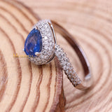 Unique Natural Blue Sapphire Gemstone With Diamond 18k White Gold Ring