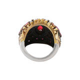 Natural Ruby Gemstone and Cubic Zircon 925 Sterling Silver Gold Plated Ring