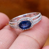 Natural Blue Sapphire Gemstone With Diamond 18k White Gold Ring