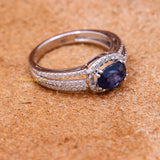 Natural Blue Sapphire Gemstone With Diamond 18k White Gold Ring