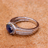 Natural Blue Sapphire Gemstone With Diamond 18k White Gold Ring