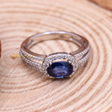 Natural Blue Sapphire Gemstone With Diamond 18k White Gold Ring