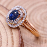 Natural Blue Sapphire Gemstone With Diamond 18k Rose Gold Ring