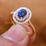 Natural Blue Sapphire Gemstone With Diamond 18k Rose Gold Ring