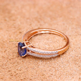 Natural Blue Sapphire Gemstone With Diamond 18k Rose Gold Ring