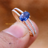 Natural Blue Sapphire Gemstone With Diamond 18k Rose Gold Ring