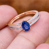 Natural Blue Sapphire Gemstone With Diamond 18k Rose Gold Ring