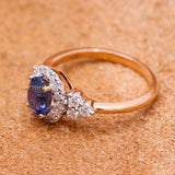 Natural Blue Sapphire Gemstone With Diamond 18k Rose Gold Ring