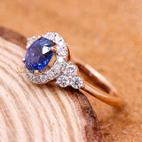 Natural Blue Sapphire Gemstone With Diamond 18k Rose Gold Ring