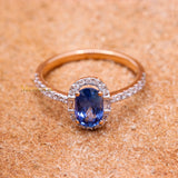 Natural Blue Sapphire Gemstone With Diamond 18k Rose Gold Ring