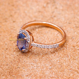 Natural Blue Sapphire Gemstone With Diamond 18k Rose Gold Ring