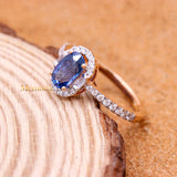 Natural Blue Sapphire Gemstone With Diamond 18k Rose Gold Ring