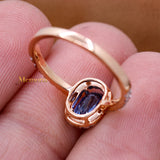 Natural Blue Sapphire Gemstone With Diamond 18k Rose Gold Ring