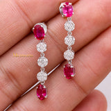 Natural Ruby Gemstone With Diamond 18k White Gold Drop Earring