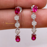 Natural Ruby Gemstone With Diamond 18k White Gold Drop Earring