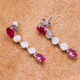 Natural Ruby Gemstone With Diamond 18k White Gold Drop Earring