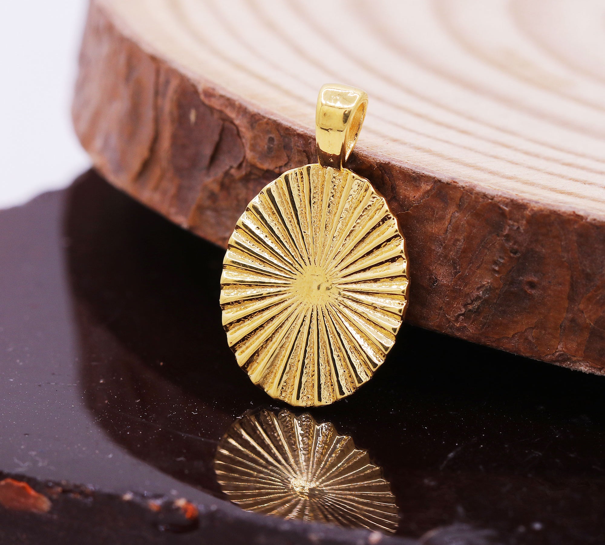 925 Sterling Silver Engraved Sunburst Gold Plated Pendant